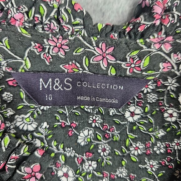 Marks & Spencer Collection Women's Size 10 Black & Pink Floral Printed Blouse - Picture 6 of 11